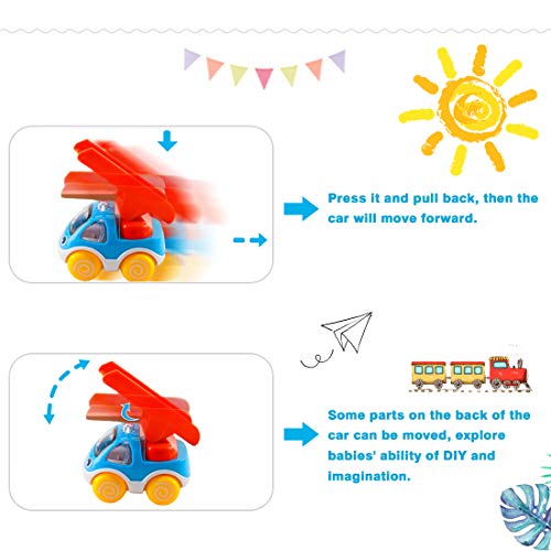 OKPOW Toy Cars for Kids, Pull Back Cars Push and GO Cars Toys for Toddlers 1 Year and Up Baby Construction Team Vehicles Set Toy Helicopter for Toddlers Birthday (6pcs Construction Cars) - Thumbnail 3