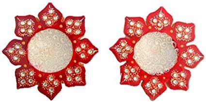 Marble Flower Shape Red Meenakari Work Deepak | Home Decor|Marble Handicrafts|Meenakari Work|Handwork|Handpainted|Makrana|Sangemarmar Marble|Traditional|Decorative|Gift item|Showpiece|Heritage|Royal | Deepawali accessory