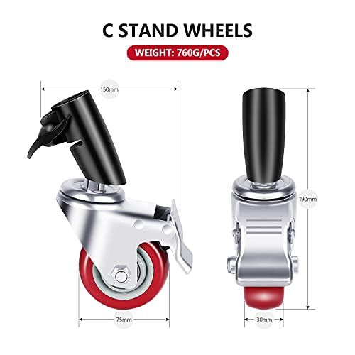 Neewer 3 x 75mm Diameter Swivel Castor Caster Caster Castor Metal Construction Rubber Base Only Compatible with C Neewer Stand for Studio Video Shooting (Black)