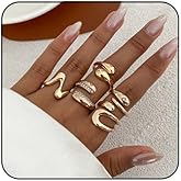 MarveBard Gold Chunky Rings Set for Women Trendy Cubic Zirconia Teardrop Ring Dainty Stackable Twisted Irregular Ring Set Adjustable Bold Statement Open Rings Minimalist Jewelry