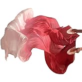 Belly Dance Faux Silk Veil Fans, 1 Pair (Left+Right) Faux Silk Bamboo Long Fans Veils, Handmade Belly Dance Dancing Silk Fans, Dance Performance