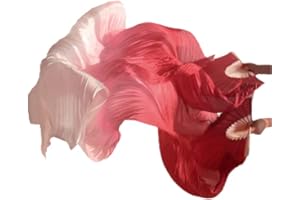 SNOWAQUA Belly Dance Silk Veil Fans, 1 Pair Real Silk Bamboo Long Fans Veils, Handmade Belly Dance Dancing Silk Fans, Dance Performance