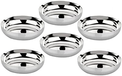 JAGANI Stainless Steel Halwa Plate / Dessert Bowls/Dish Small Plates - Set of 6 pcs - Diameter 10.1 cm