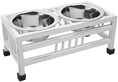 Indipets Wrought Iron Dog Diner with Antique Finish - 1 Quart Bowls - Wooden Metal, Hand Crafted Stand