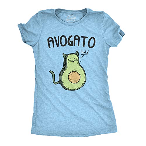 Womens Avogato Funny T Shirts Avocado Cat Tee Cute Cat Face Shirt Novelty T Shirt (Light Blue) -M