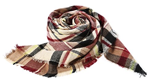 Women's Fall Winter Scarf Classic Tassel Plaid Scarf Warm Soft Chunky Large Blanket Wrap Shawl Scarves Pink Scarf