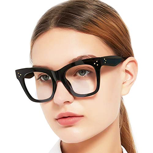 OCCI CHIARI Bifocal Blue Light Blocking Reading Glasses 1.5 for Women Retro Rectangle Readers Glasses for Women Oversized Frame (Black,150)