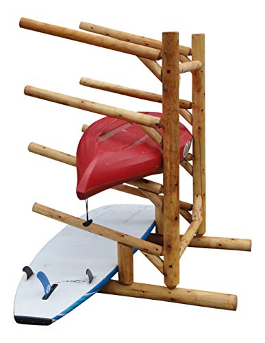 Log Kayak Rack 4 Place One Sided Kayak and SUP Rack Unfinished