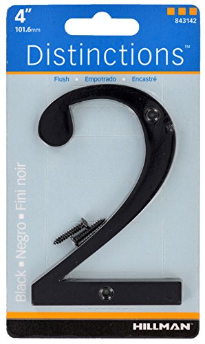 Distinctions by Hillman 843142 4-Inch Flush-Mount Black House Number 2