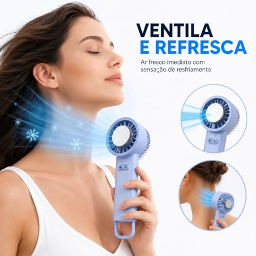 Ventilador Portátil Recarregável Peltier USB-C Sem Fio 10W Silencioso Mini Ventilador de Mão e Mesa Bateria 3.7V Ideal para Viagem Escritório e Uso Pessoal (Azul)