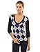PattyBoutik Women's Smart V Neck Checkers Long Sleeve Knit Top