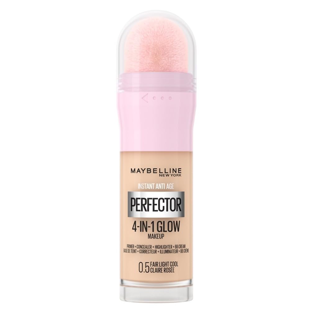 Maybelline New York Instant Anti Age Rewind Perfector，4-In-1 Glow Primer，Concealer，Highlighter，Self-Adjusting Shades，Evens Skin Tone w/ a Glow Finish，Shade: 0.5 Fair Light Cool，20 ml (Pack of 1)