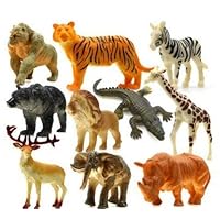 KATERT 10 Piece Animal Figure Set, 5 Inch Plastic Animals Action Figure Toys Set, Jumbo Jungle Animal Toy Set, Plastic Realistic Wild Animal Toy Set, Educational Toys for Children Kids Todder