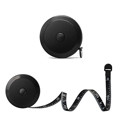2Pcs Tape Measure for Body Cloth Ruler Measuring Tape for Sewing Tailor Fabric Measurements Tape Retractable Dual Sided Black 60-inch