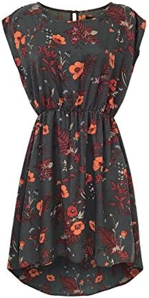 LaVieLente Floral Pattern Hi-Lo Dresses with Cap Sleeve, Elastic Waist and Asymmetric hi-Low Designs