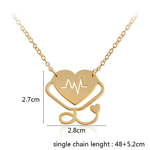 ERAWAN Medical Hollow Heart Stethoscope Cardiogram Doctor Nurse Pendant Chain Necklace EW sakcharn (Silver)