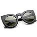zeroUV - 70s Womens Large Oversized Retro Vintage Cat Eye Sunglasses For Women with Round Lens 48mm (Matte Black/Gree)
