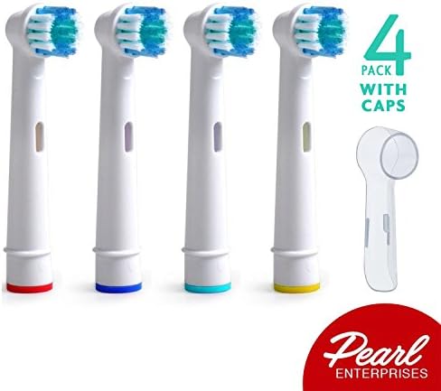 Oral B Replacement Brush Heads- Pack of 4 Precision Clean Oral-B Braun Electric Toothbrush Heads PLUS 4 Bonus Protective Travel Covers – for Travel and Sanitary Convenience
