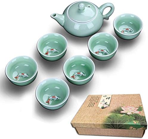 Amazon.com: Juego de té chino de porcelana de alta calidad, 7 piezas, taza de tetera: Kitchen \u0026 Dining