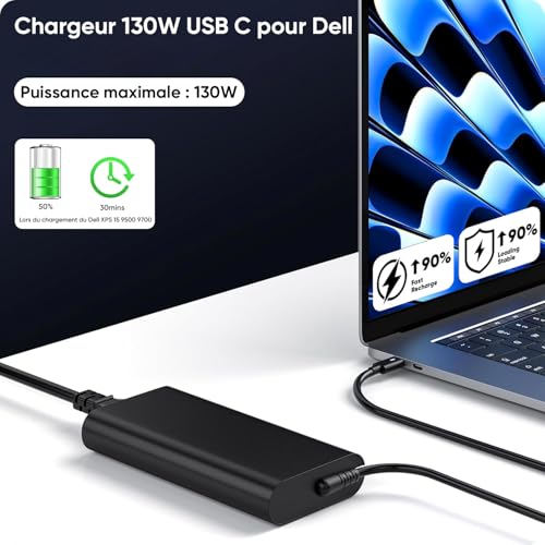 130W USB C Charger Power Supply for Dell XPS 15 17 9575 9500 9510 9520 9530 9700 9710 9720 9730 Precision 5530 5550 5560 5570 5750 5760 350 22 35 51 3560 5470 Latitude 5531 5420 5520 Type C Adapter