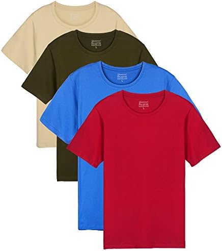 YUNICUS Men's Short Sleeve Plain Cotton T-Shirts (Pack Of 4) Red/Blue/Beige/Olive Green XX-Large