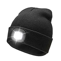 SnowCinda unisex 5 LED Knitted Flashlight Beanie Hat/cap for Hunting, Camping, Grilling, Auto Repair, Jogging, Walking, or Handyman Working - One Size Fits Most (USB-Black)