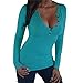 ZHU Womens Sexy Tee Shirt Long Sleeve V Neck Slim Fit Casual Button Blouse Top