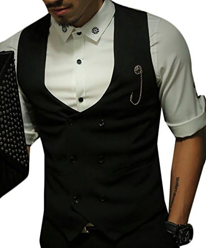 Genhao Mens Fashion Double-Breasted Solid Color Vest black XXL3