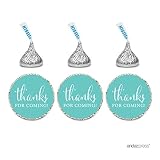 Andaz Press Chocolate Drop Labels Stickers, Thanks for Coming!, Diamond Blue, 216-Pack, for Wedding Birthday Party Baby Bridal Shower Hershey's Kisses Party Favors Decor Envelope Seals