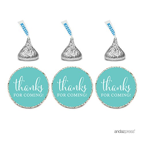 Andaz Press Chocolate Drop Labels Stickers, Thanks for Coming!, Diamond Blue, 216-Pack, for Wedding Birthday Party Baby Bridal Shower Hershey's Kisses Party Favors Decor Envelope Seals