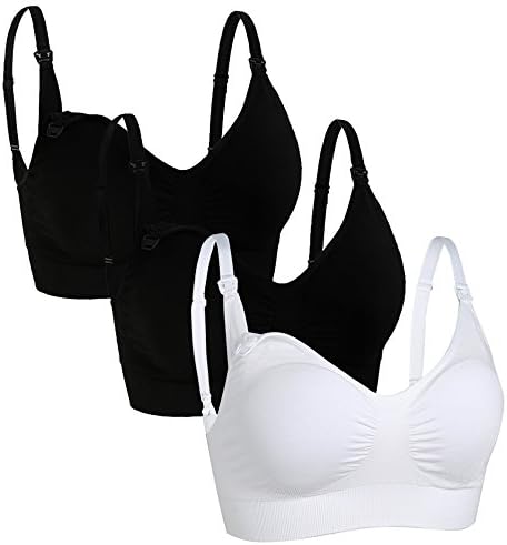 3PACK Nursing Bra Sleeping Maternity Bra Breastfeeding Bra Bamboo Bras for Women(M/L, White,Black)