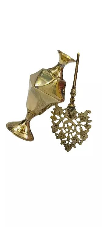 Condition photo showing As Is for antique surmadani kohl stick brass bottle eyeliner container holder ornate floral top traditional in