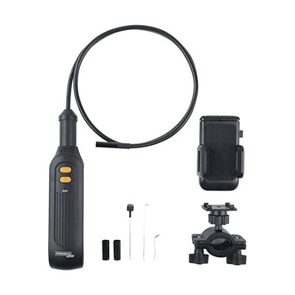 POWERFIX® WLAN Endoskop-Kamera im Koffer (inkl. 4 x 1,5 V Batterien, Haken, Spiegel, Magnet, Smartphone-Halterung, Kamerakopf-Ø: 8 mm, Schwanenhals: ca. 1 m)