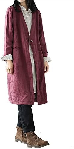 Duberess Women's Linen and Cotton Casual Blouse Shirt Long Sleeve Oversized Tops (one size, red)