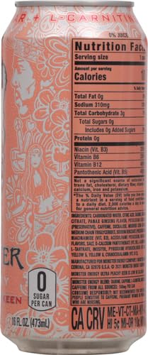 MONSTER ENERGY ULTRA PEACHY KEEN, SUGAR FREE ENERGY DRINK, 16OZ