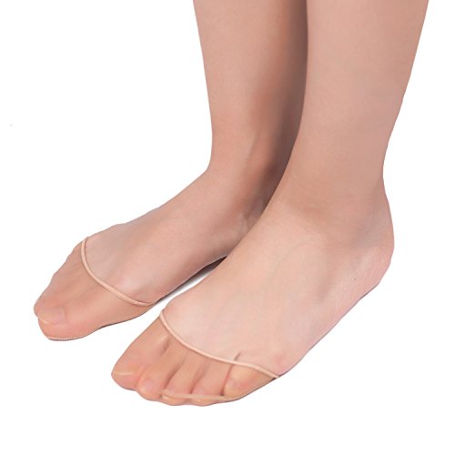 Flammi 6 Pairs Women's No Show Sheer Toe Cover with Cushion Non-Skid Sole Toe Toppers Socks Half Socks (Nude)