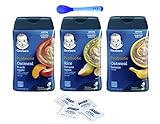 Gerber Baby Cereal Probiotic Oatmeal & Banana, Rice Banana Apple and Oatmeal Peach Apple Baby Cereal Canisters, 8oz. with bonus of 4 Purell Hand Sanitizing Wipes and Baby Spoon