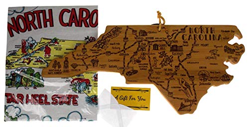 North Carolina State Destination Bamboo Serving & Cutting Board Bundled with North Carolina Kitchen Towel