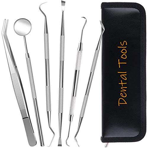 Cbiumpro Dental Tools, 6 Pack Teeth Cleaning Tools with Leather Carrying Case