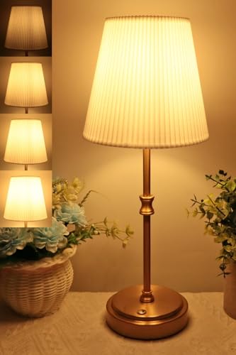 HSLighting Wireless Table Lamp, Cordless Lamps Battery Operated Fabric Shade Rechargeable Night Lamp Lightweight and Continuously Dimmable for Dining Room Living Room, 38cm 5000mAh