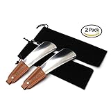 Lausihay Metal ShoeHorn, 2Pcs Stainless Steel Shoe Horns with Cow Leather Strap 5.9