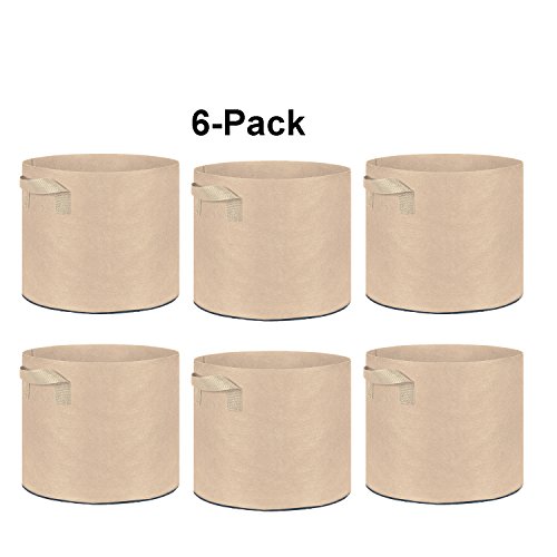 TopoGrow 6-Pack 30 Gallon Grow Bags Tan Fabric Round Aeration Pots Container for Nursery Garden and Planting Grow (30 Gallon, Tan(6-Pack))