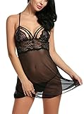 Bluetime Women's Halter Lingerie Mesh Babydoll Chemise Lace Sleepwear G String