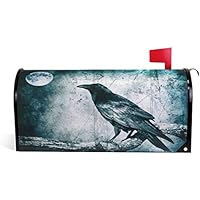 fudin Retro Gothic Style Black Raven in Full Moon Magnetic Mailbox Cover Wrap Seasonal Colorful Pattern Home Decor,25.5x21 Inch Large Size,Multicolor