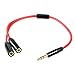 HTTX 3.5mm Male to Dual Female Stereo Jack Plug Terminal Headset Headphone Splitter Cable -Red (2-Pack)