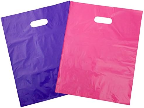 Shopping Bags, 50 ct, Large 15 X 18 X 4, Merchandise Bags with Handles, Expandable Bottom, (25-Pink and 25-Purple Bags per Pack) Boutiques, Stores
