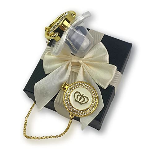 Pacifier and Pacifier Clip Set in Gift Box, BPA Free, Bling Gold
