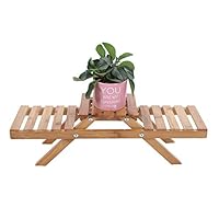 Jeffergrill Wooden Standing Foldable 2-Layered Potted Plant Flower Shelf Storage Rack Garden