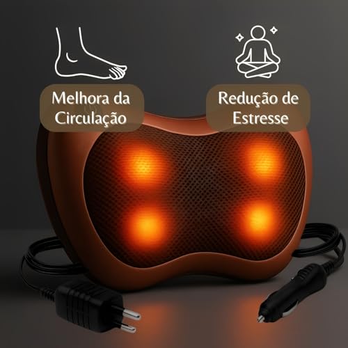 Massageador Shiatsu Elétrico com Aquecimento, Almofada Massageadora 4 Pontos para Alívio Muscular no Pescoço, Costas, Pernas e Pés
