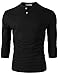 H2H Mens Basic Casual Slim Fit Henley T-shirt 3/4Sleeves BLACK US XL/Asia 2XL (CMTTS0194)